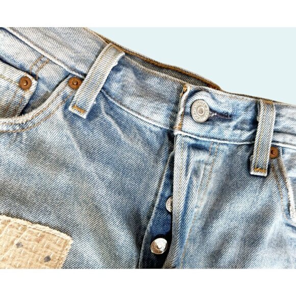 LEVI'S 501 Cut Off Button Fly Patchwork Distressed Shorts Size 28 - Picture 3 of 8